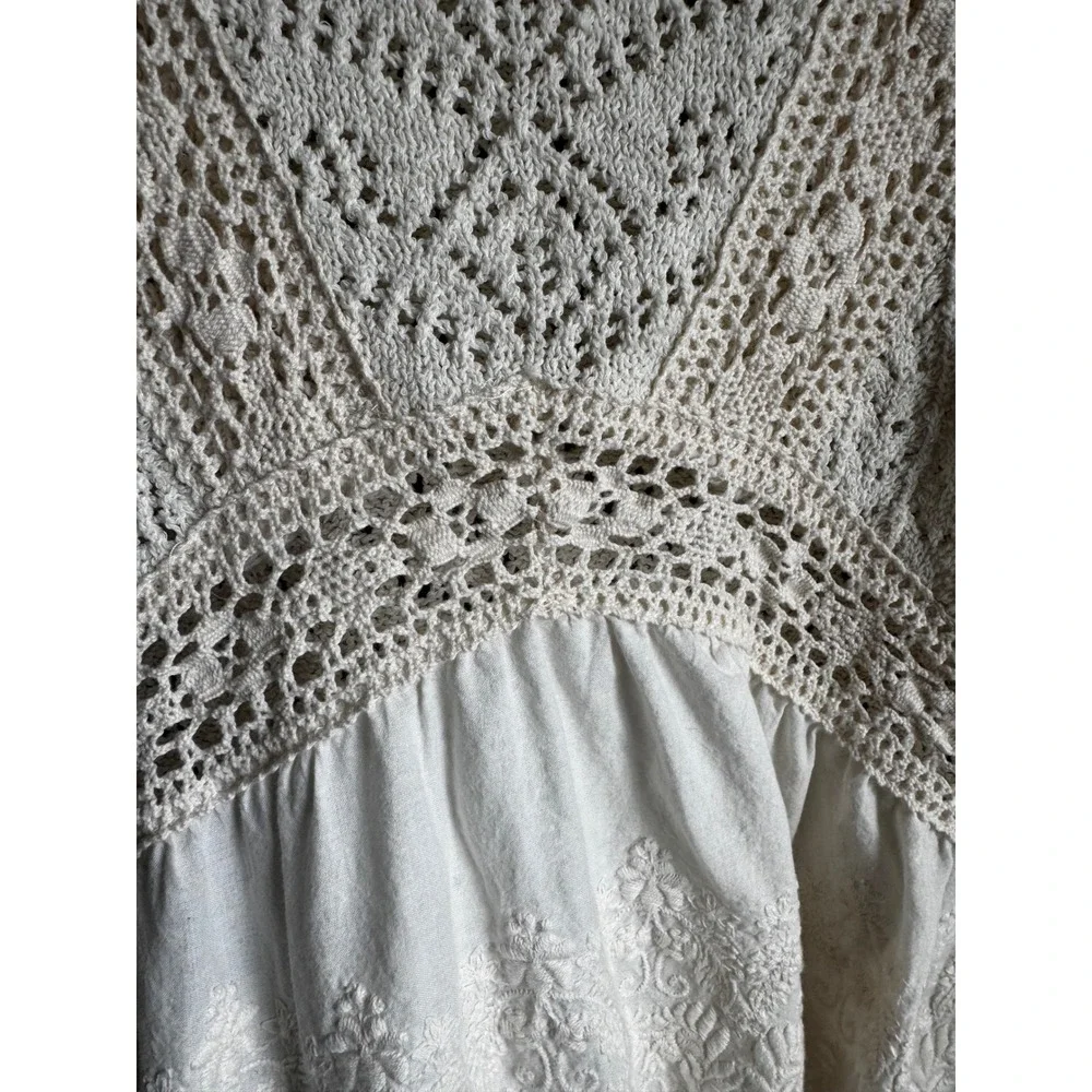 Zara Cream Knit Eyelet Lace Crochet  Boho Y2K Festival Top Large